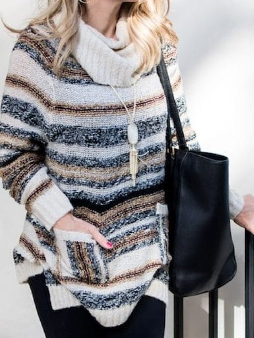 NWT Sun & Shadow Cream Multi-Stripe Cowl Neck Knit  Sweater Misses XXS